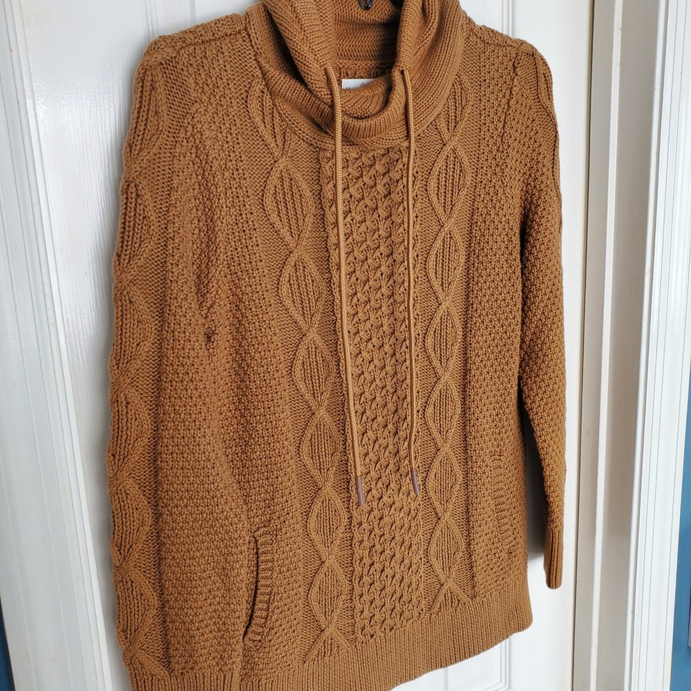 L.L.Bean Signature Cotton Funnel‎ Neck Cotton Fisherman Cable Knit Sweater Small - Picture 3 of 9